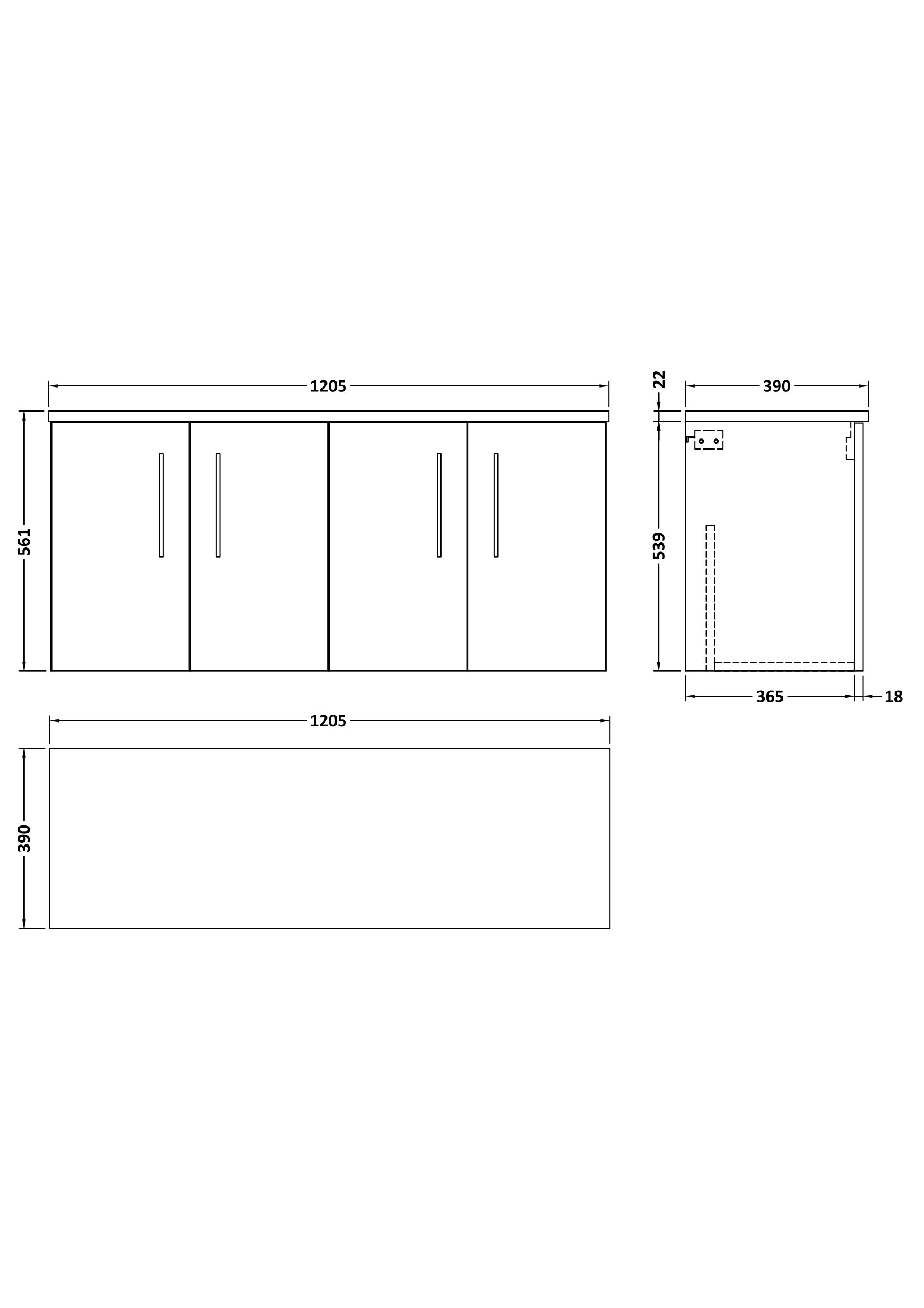 arn623lsb2_furniture_v1_ld.jpg 1200mm Wall Hung 4-Door Vanity & Laminate Worktop - Image 2