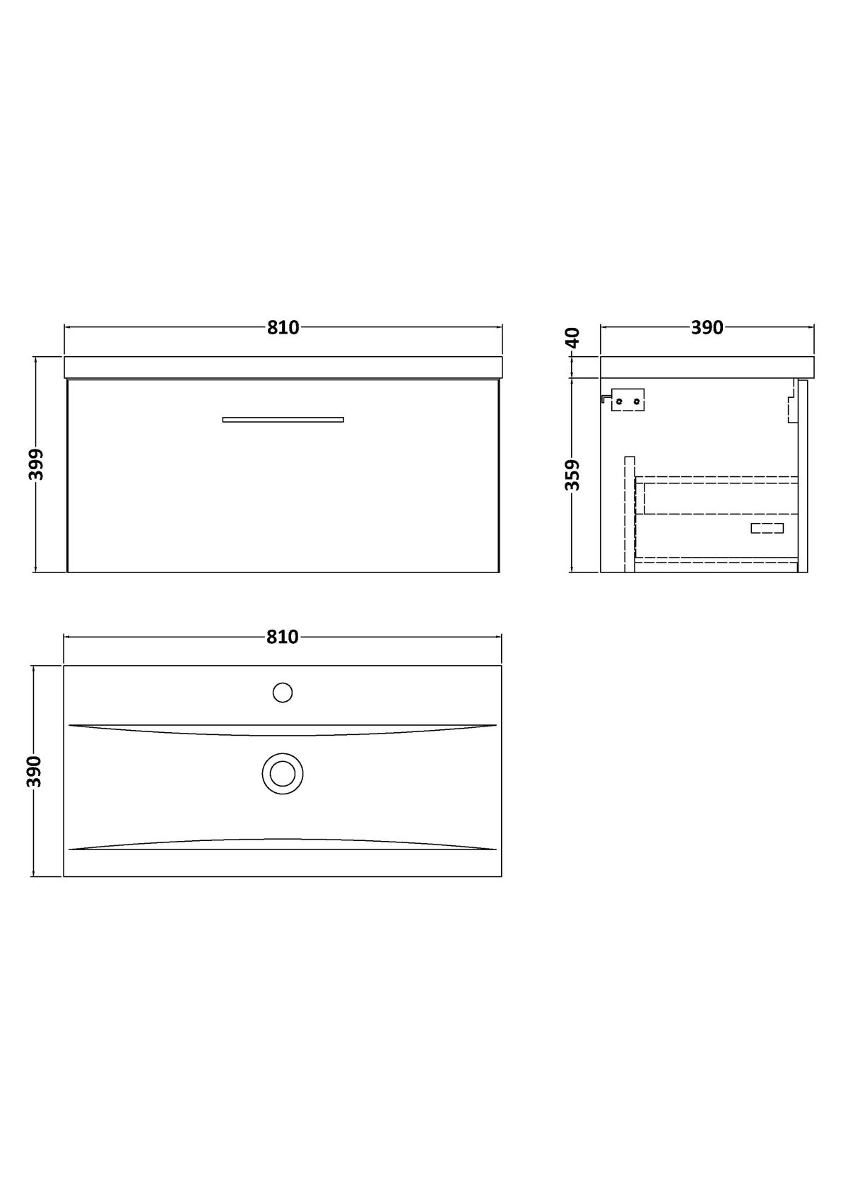 800mm Wall Hung 1 Drawer Vanity & Basin 1 - Image 2
