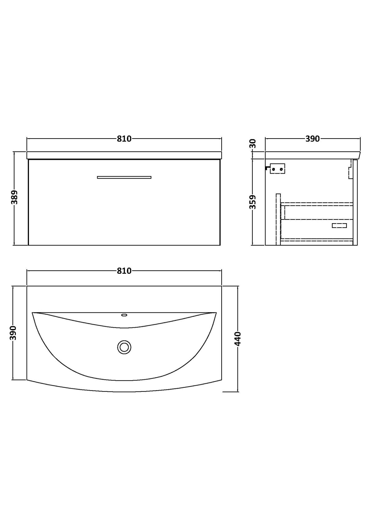 800mm Wall Hung 1 Drawer Vanity & Basin 4 - Image 2