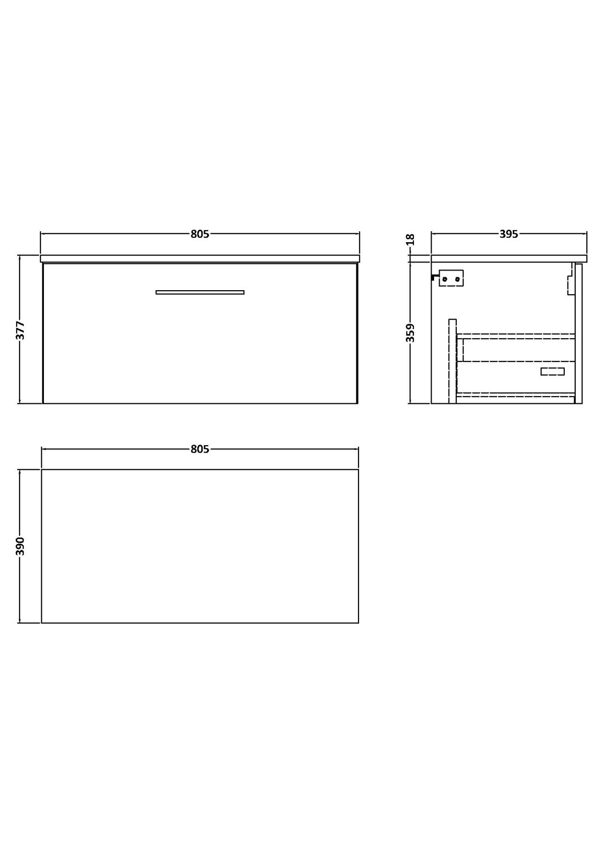 800mm Wall Hung 1 Drawer Vanity & Worktop - Image 2