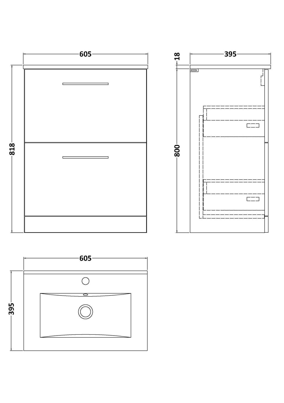 600mm Floor Standing 2 Drawer Vanity & Basin 2 - Image 2
