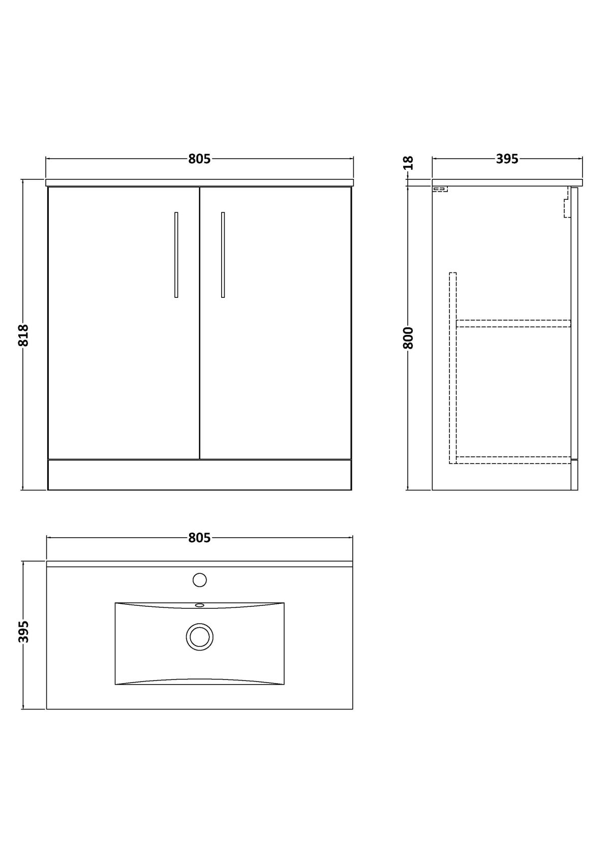 800mm Floor Standing 2 Door Vanity & Basin 2 - Image 3