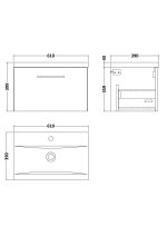600mm Wall Hung 1 Drawer Vanity & Basin 1 - Image 2