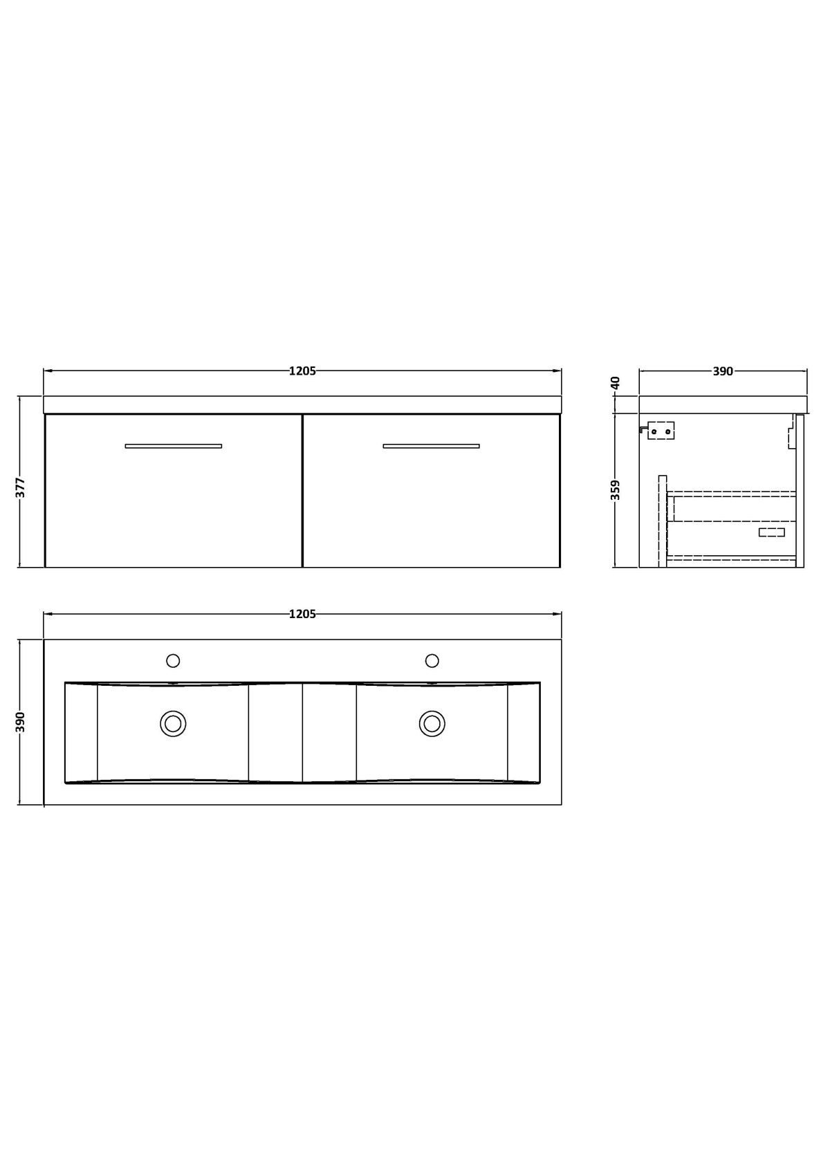 1200mm Wall Hung 2 Drawer Vanity & Double Basin - Image 3