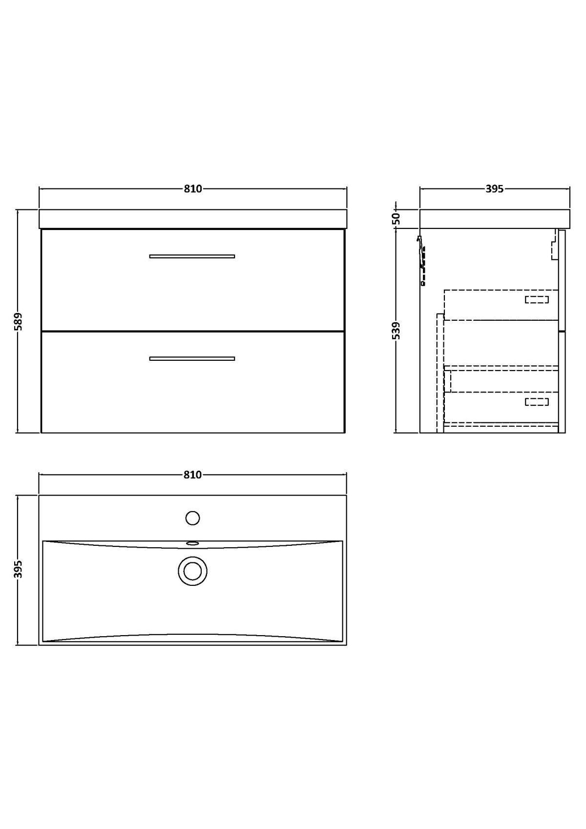 800mm Wall Hung 2 Drawer Vanity & Basin 3 - Image 2