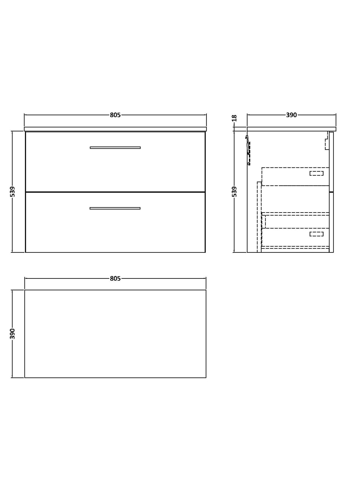 800mm Wall Hung 2 Drawer Vanity & Worktop - Image 2