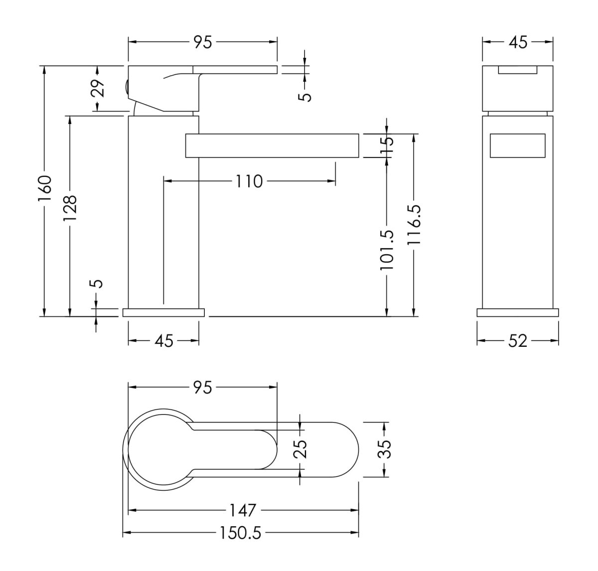 Mono Basin Mixer with Push Button Waste - Image 3