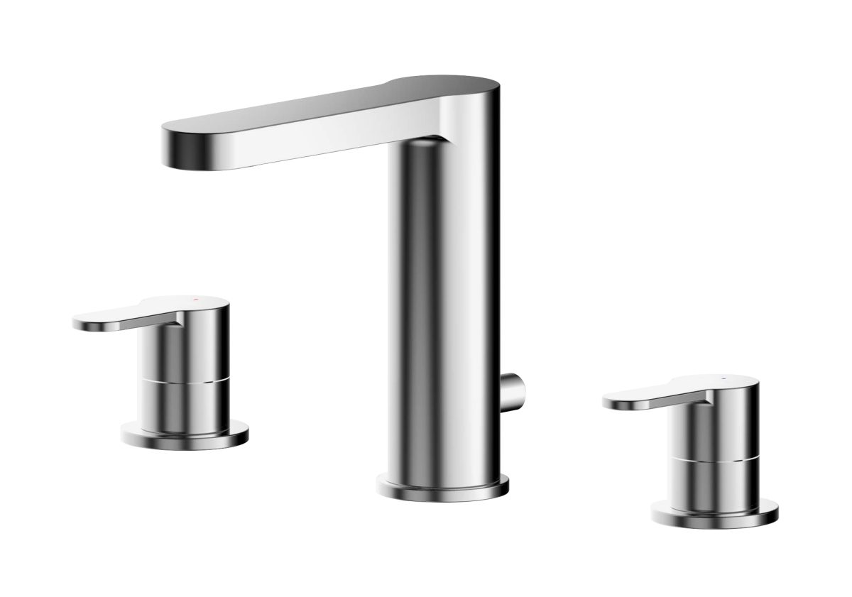 Deck Mounted 3 Tap Hole Basin Mixer With Pop Up Waste - Image 1