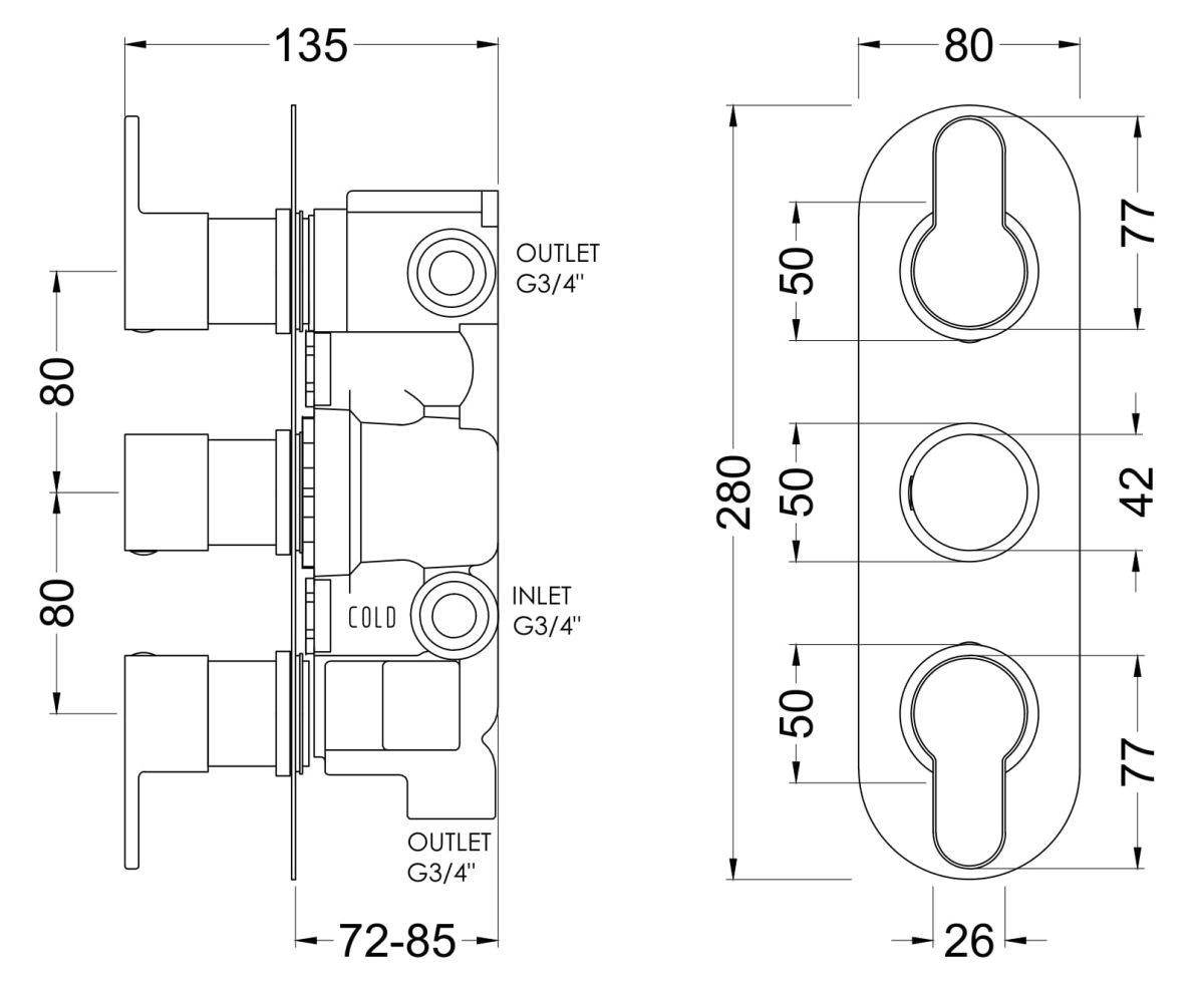Arvan Triple Thermostatic Valve With Diverter - Image 2