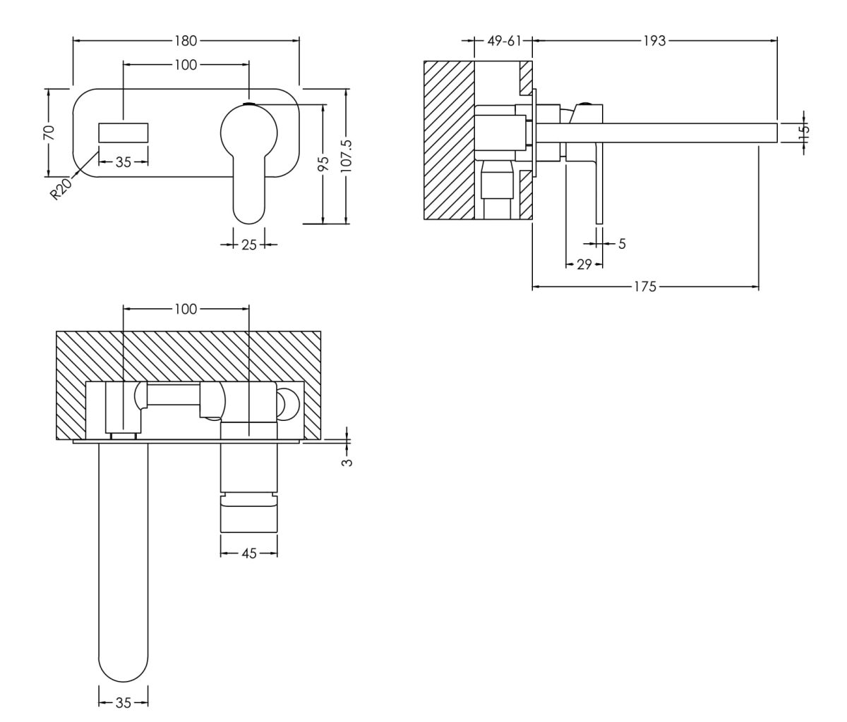Wall Mounted 2 Tap Hole Basin Mixer With Plate - Image 2
