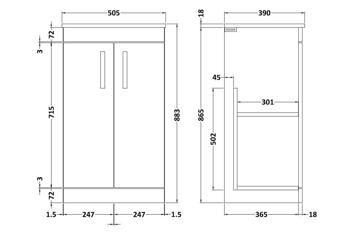 500mm Floor Standing Vanity With Worktop - Image 2
