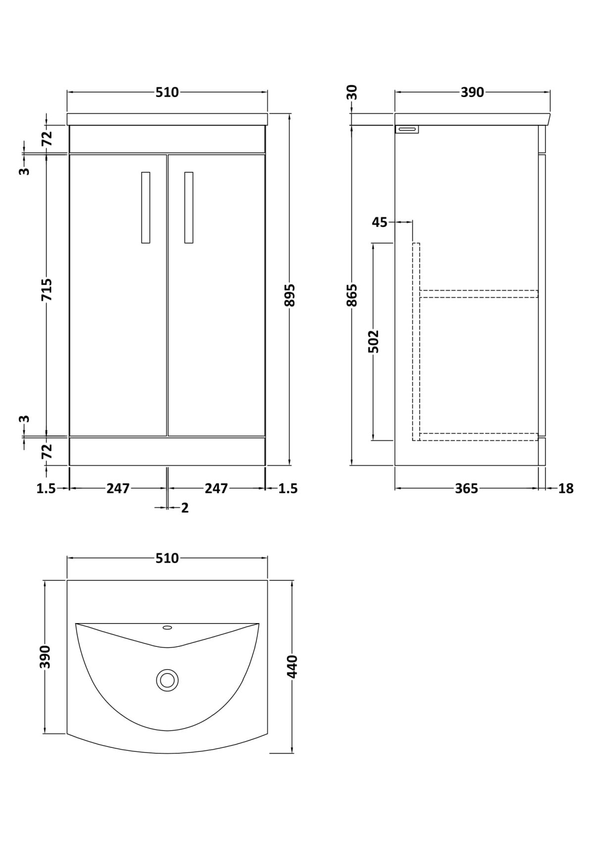 500mm Floor Standing Vanity With Basin 4 - Image 2
