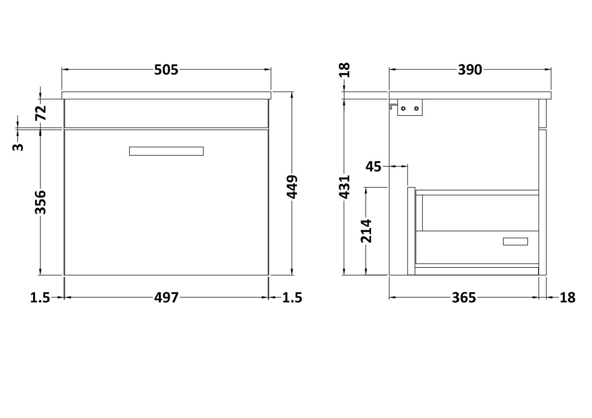 500mm Wall Hung Vanity With Worktop - Image 2
