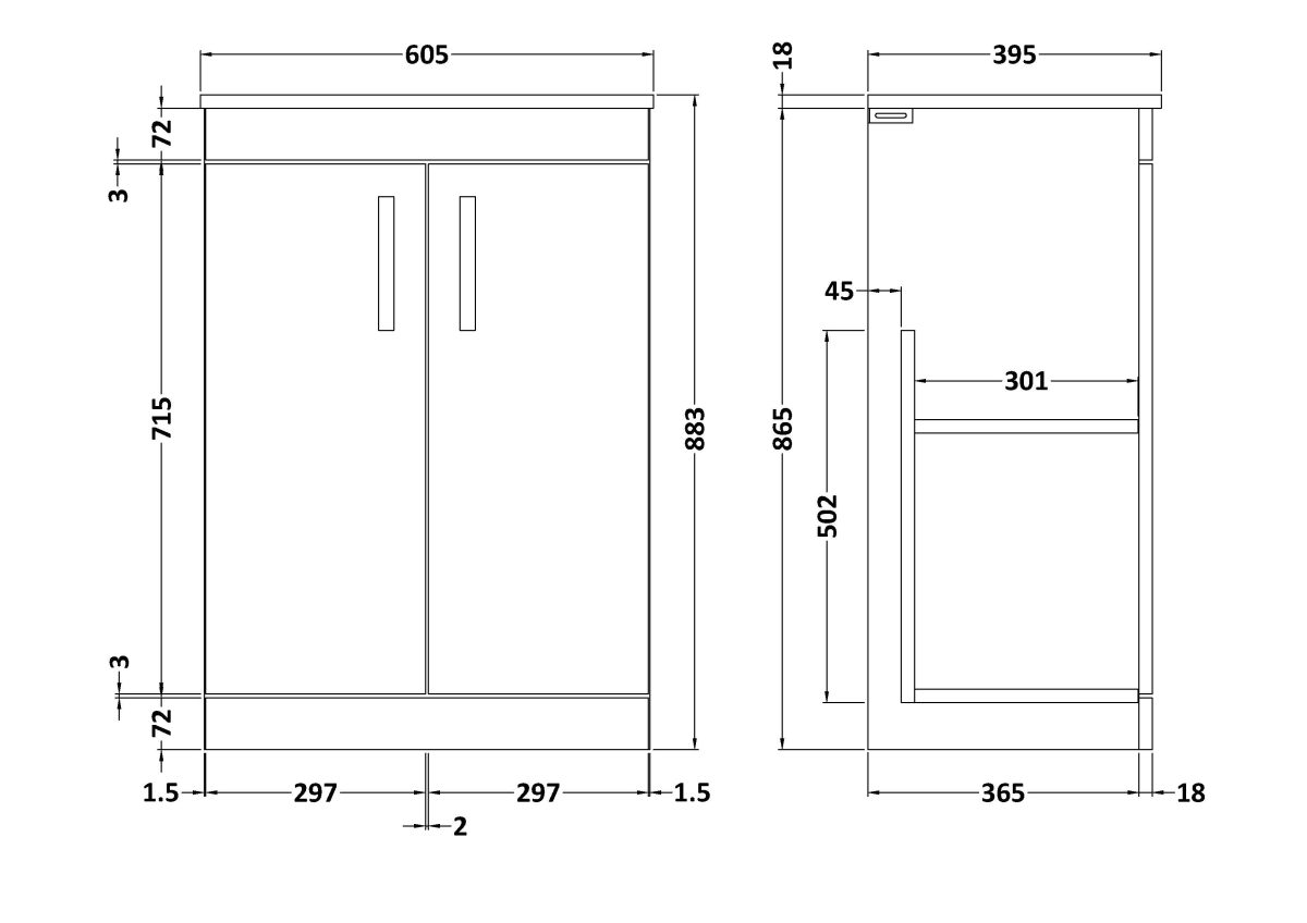 600mm Floor Standing Vanity With Basin 2 - Image 3