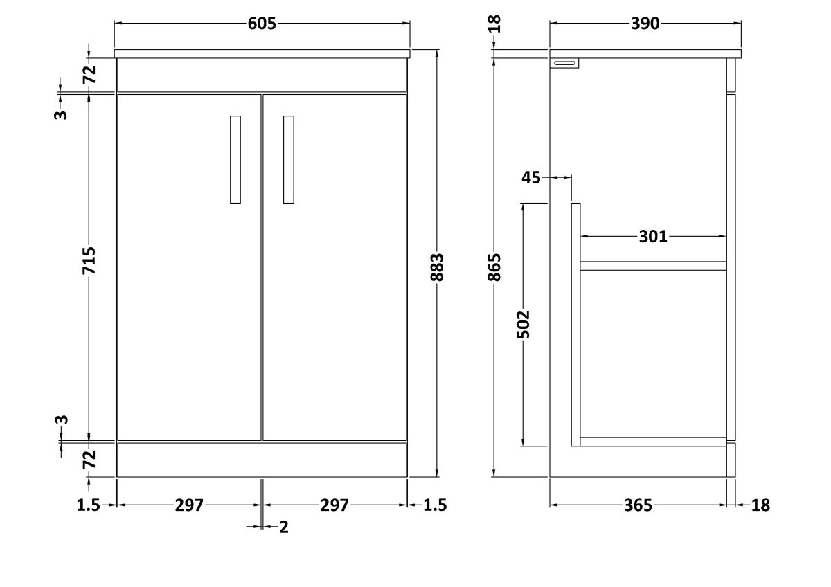 600mm Floor Standing Vanity With Worktop - Image 2
