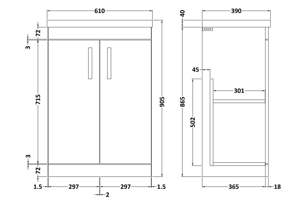 600mm Floor Standing Vanity With Basin 1 - Image 2