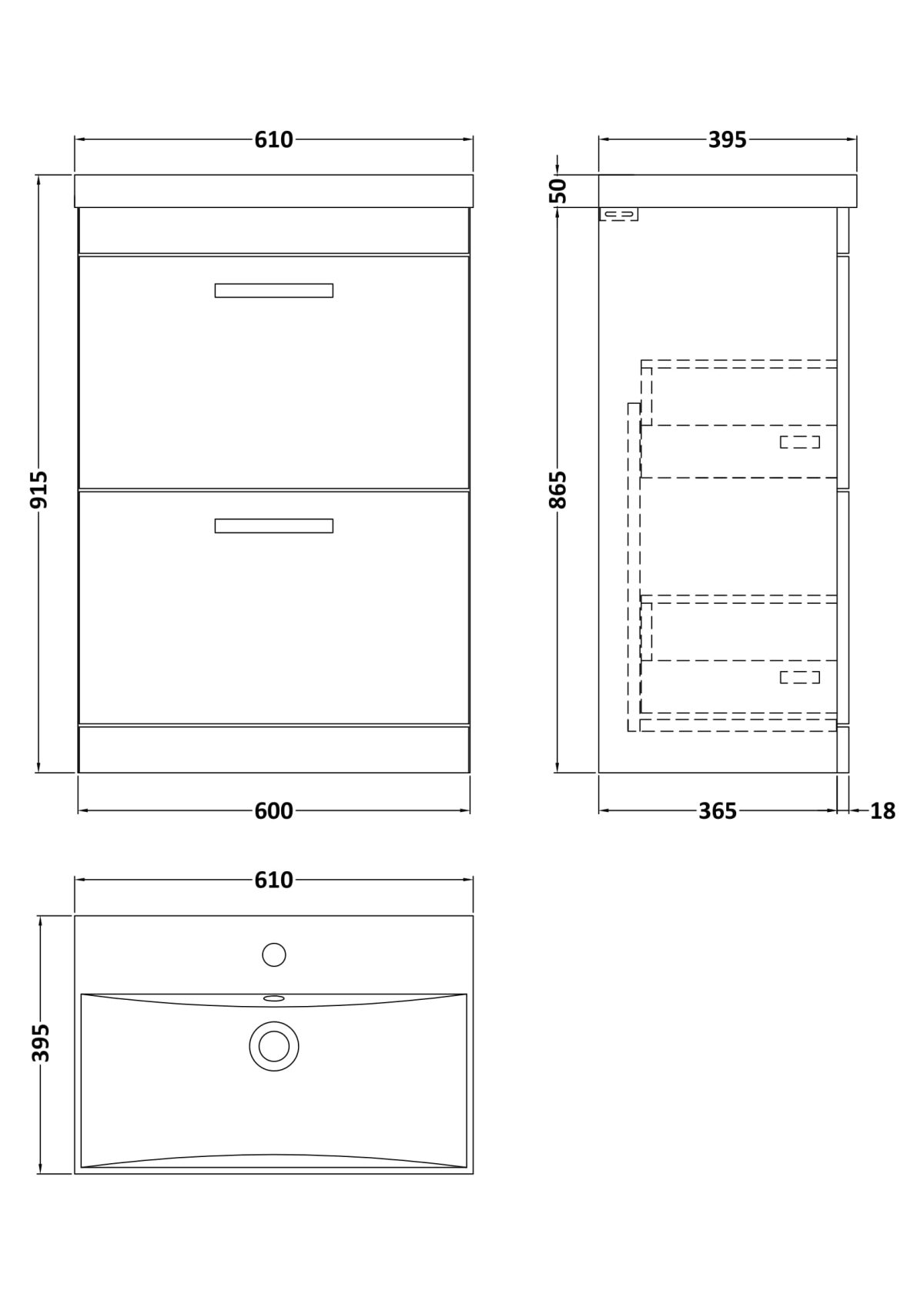 600mm Floor Standing Vanity With Basin 3 - Image 2