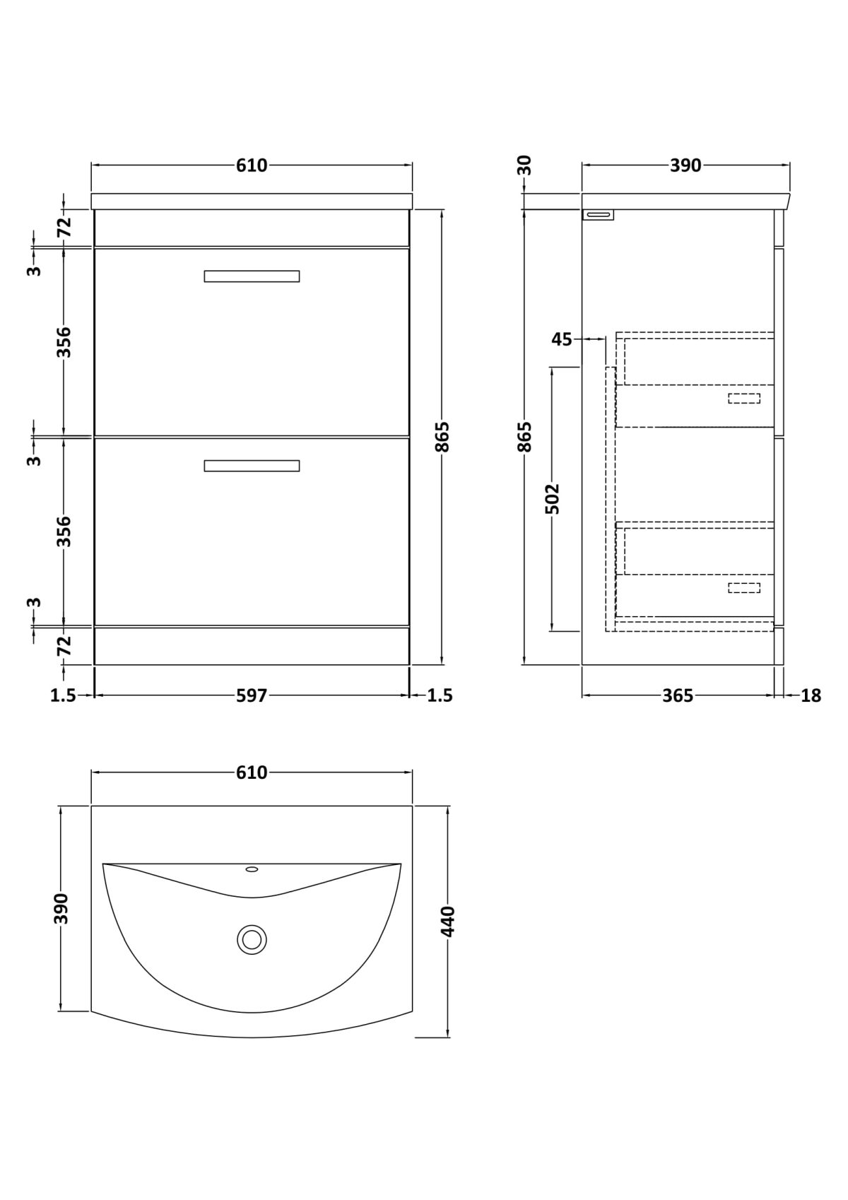 600mm Floor Standing Vanity With Basin 4 - Image 2