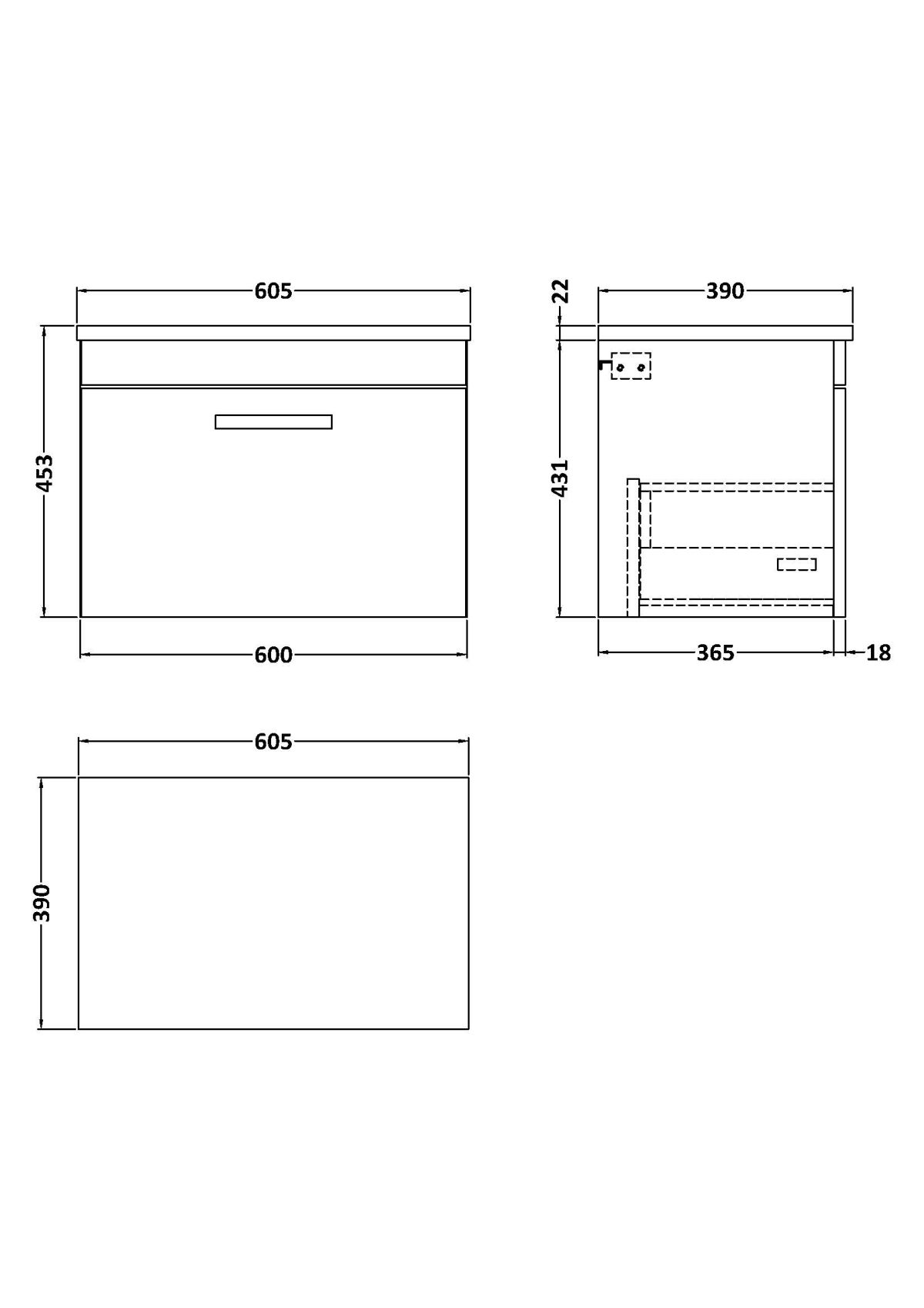 600 Wall Hung Single Drawer Unit & Laminate Worktop - Image 2