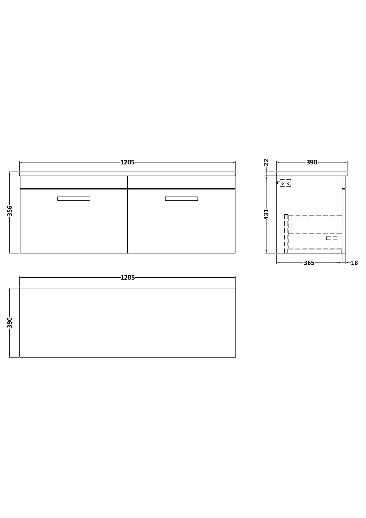 1200mm Wall Hung 2-Drawer Unit & Laminate Worktop - Image 2