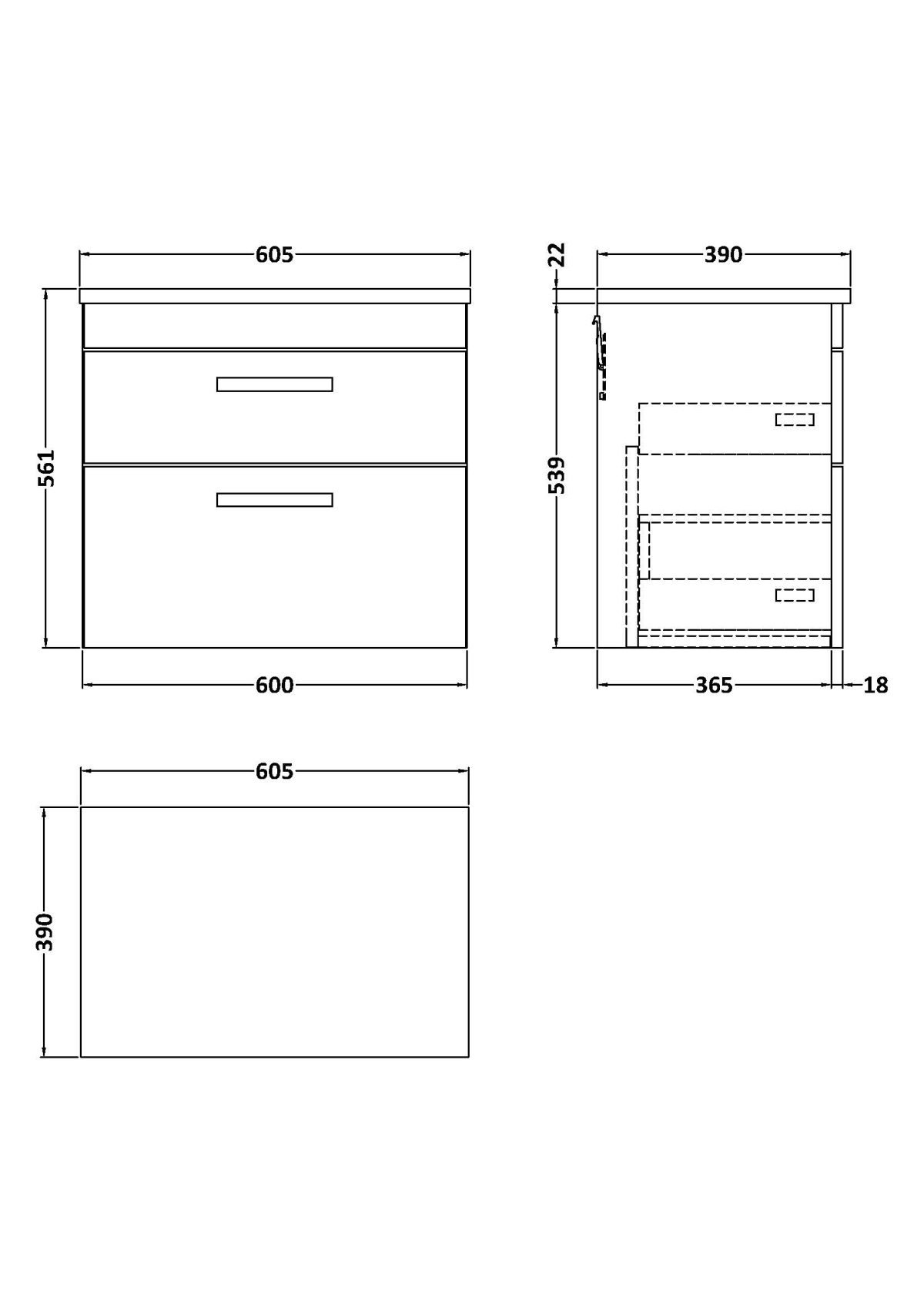 600 Wall Hung 2-Drawer Unit & Laminate Worktop - Image 2