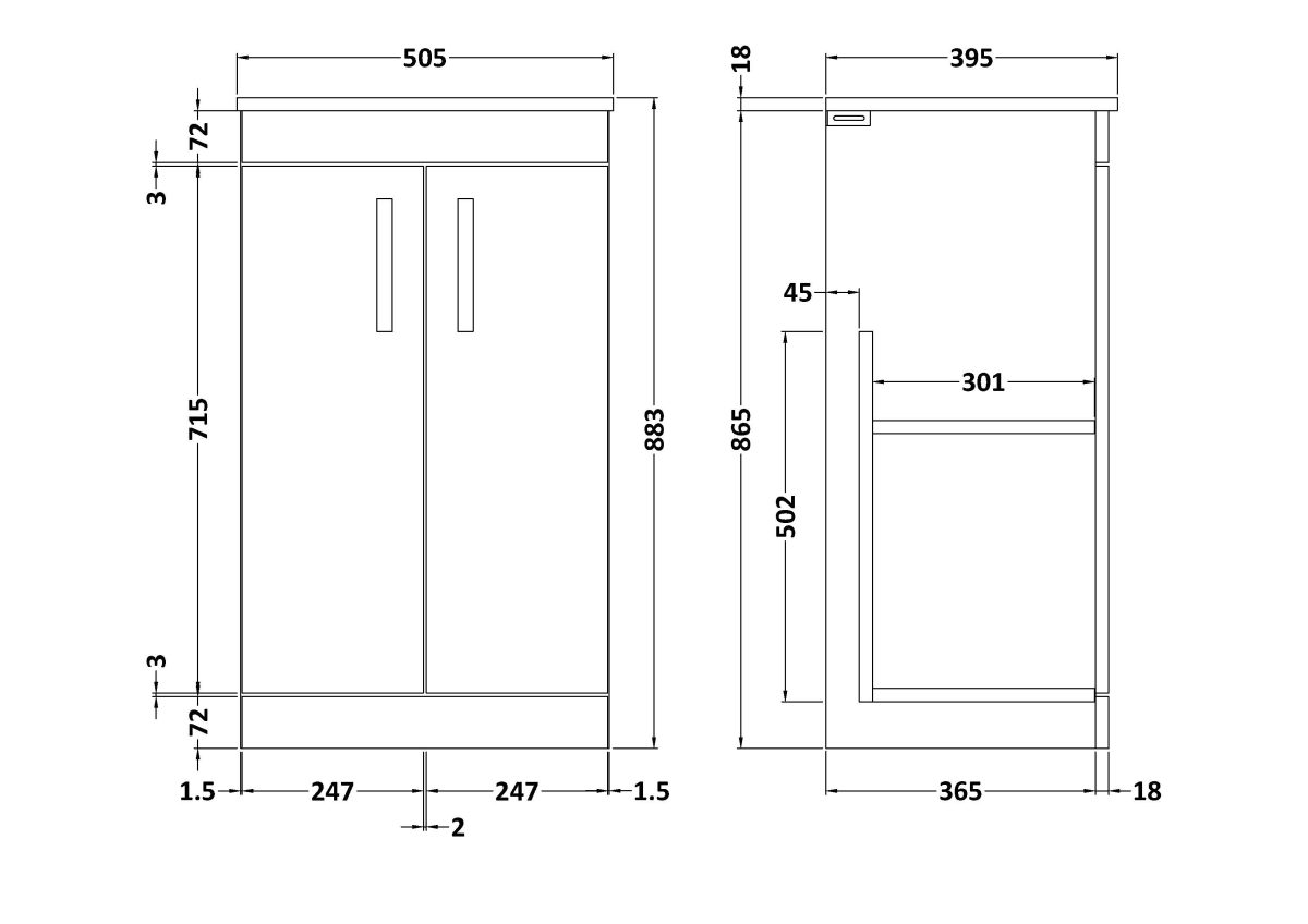 500mm Floor Standing Cabinet With Basin 2 - Image 2