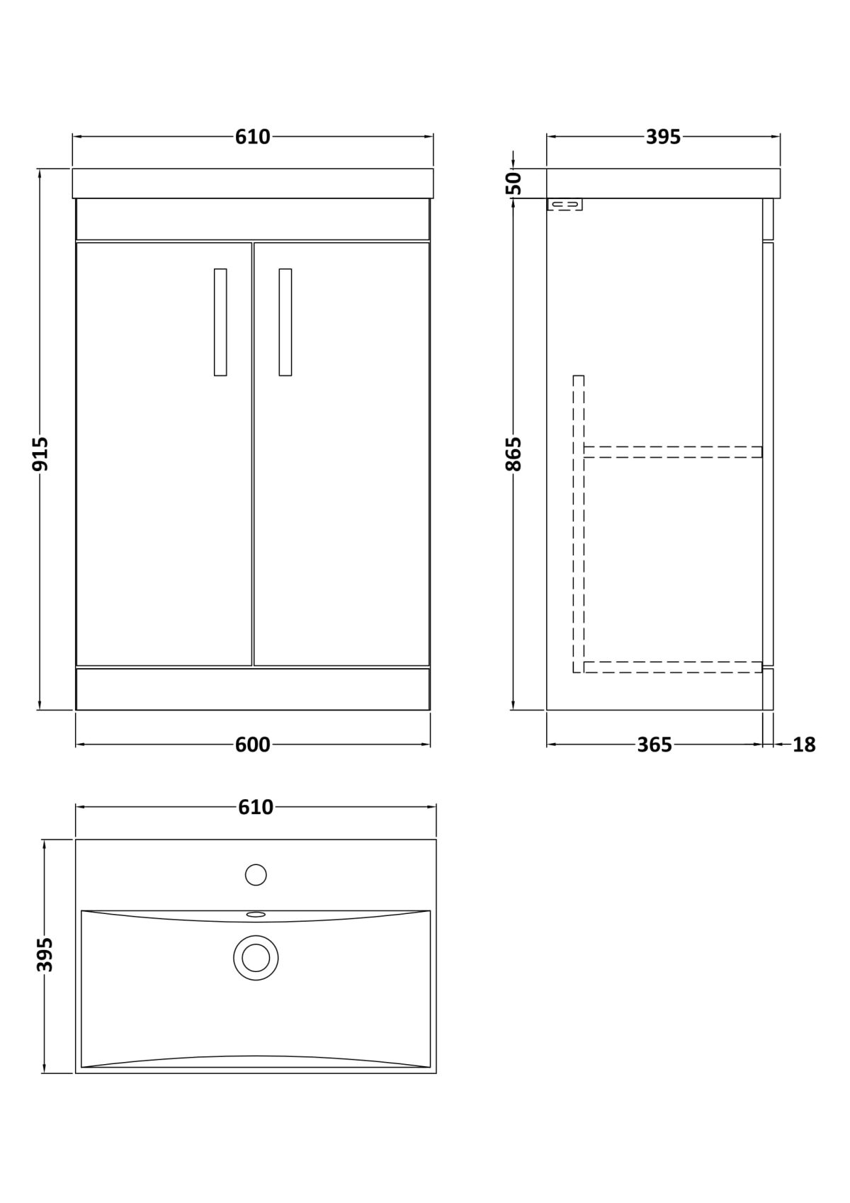 600mm Floor Standing Cabinet With Basin 3 - Image 3