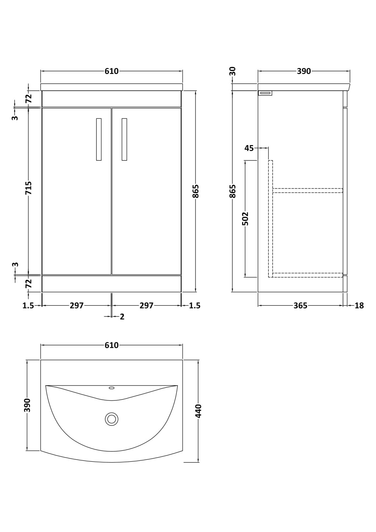 600mm Floor Standing Cabinet With Basin 4 - Image 2