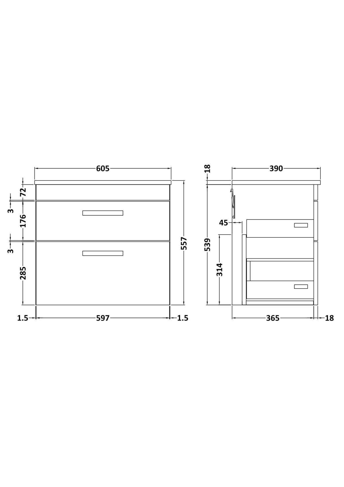 600mm Wall Hung Cabinet With Worktop - Image 2