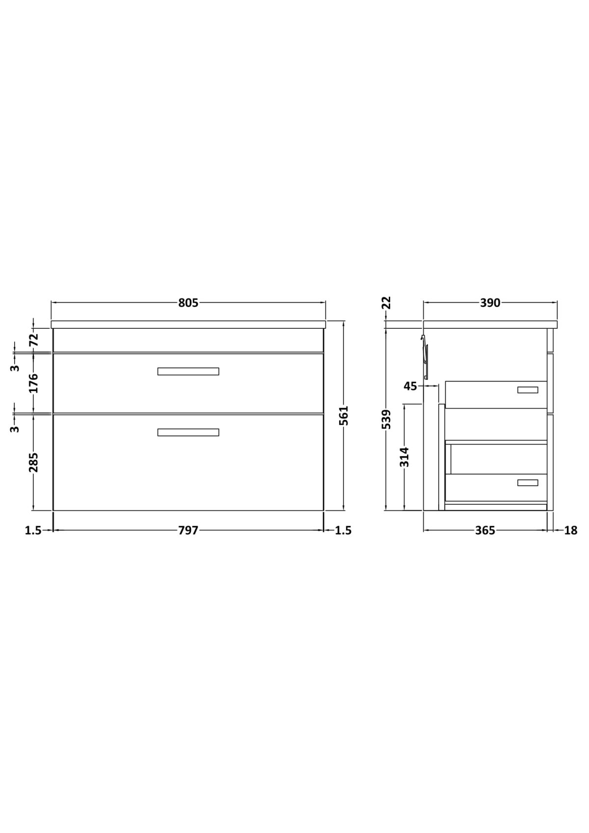 800mm Wall Hung Cabinet With Grey Worktop - Image 2
