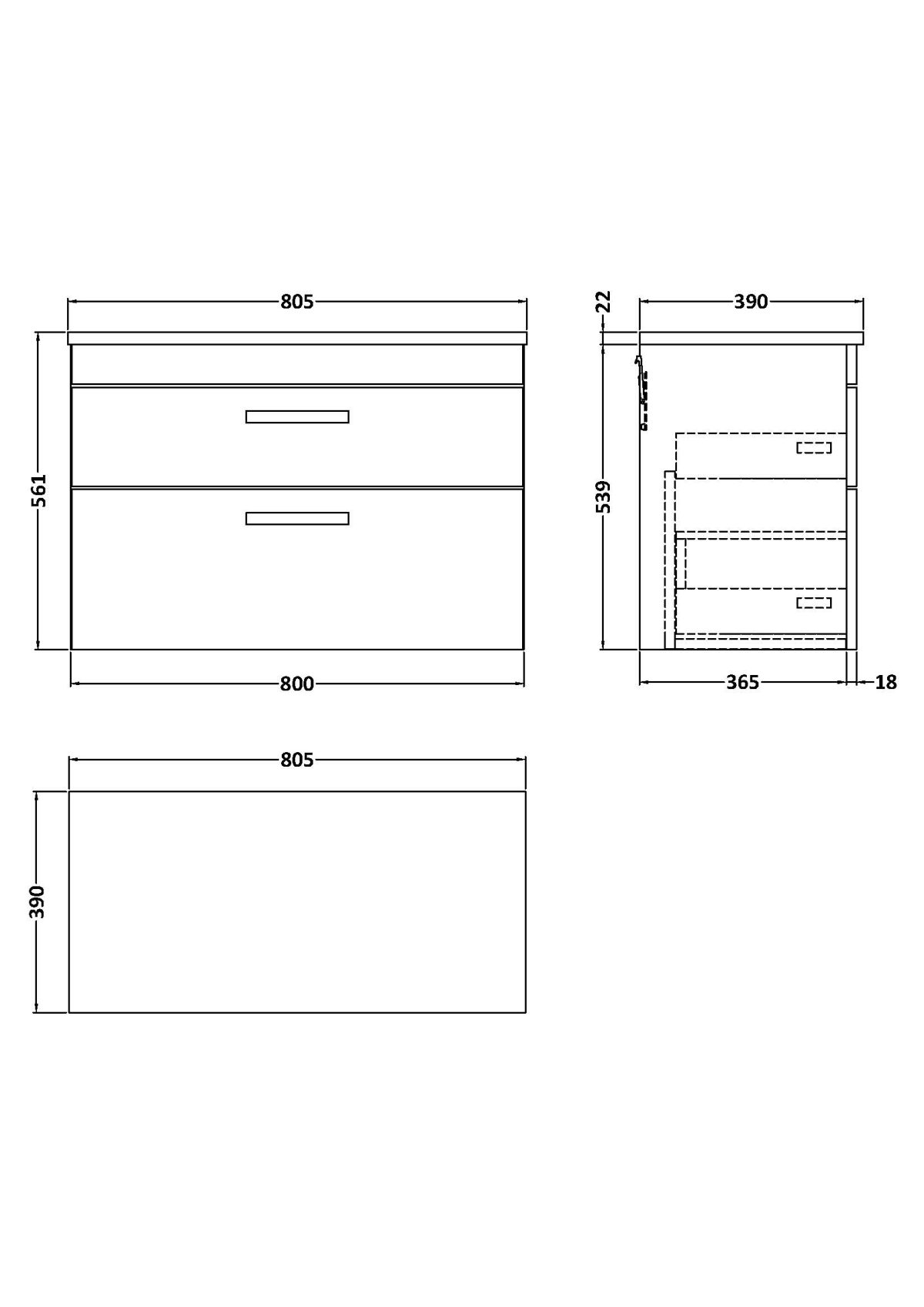 800 Wall Hung 2-Drawer Unit & Laminate Worktop - Image 2