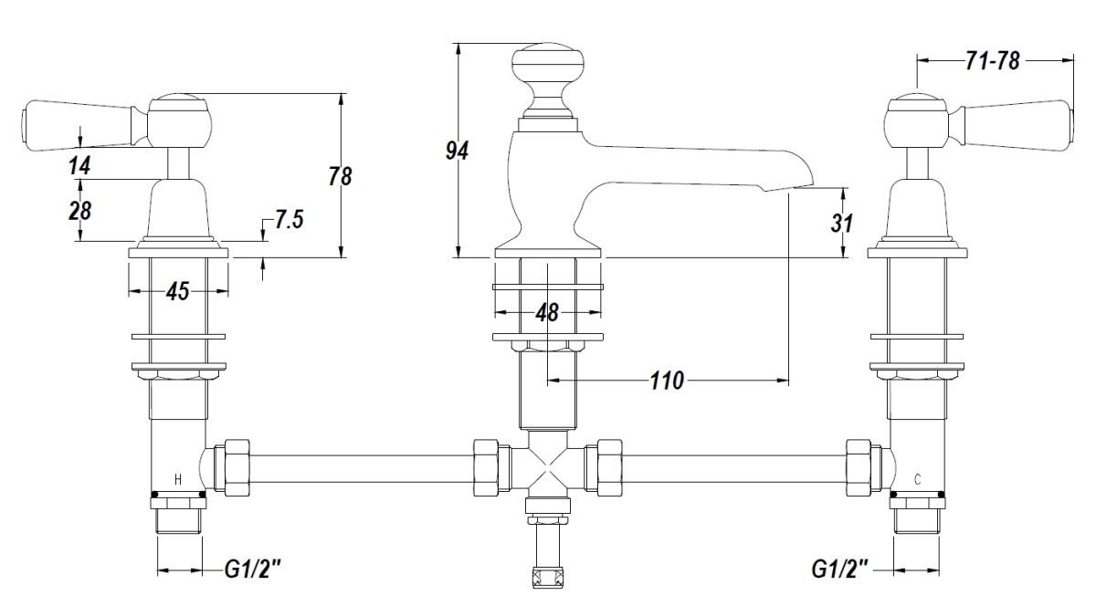 3 Tap Hole Basin Mixer - Image 2