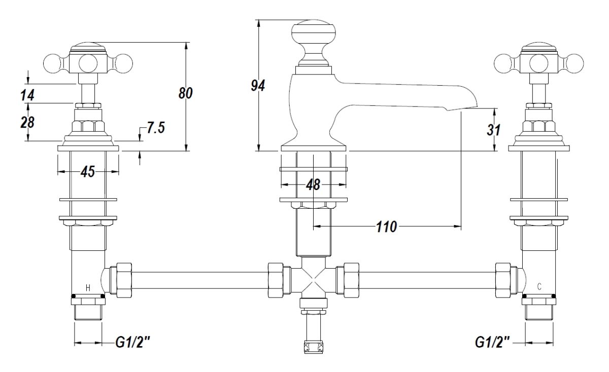 3 Tap Hole Basin Mixer - Image 2
