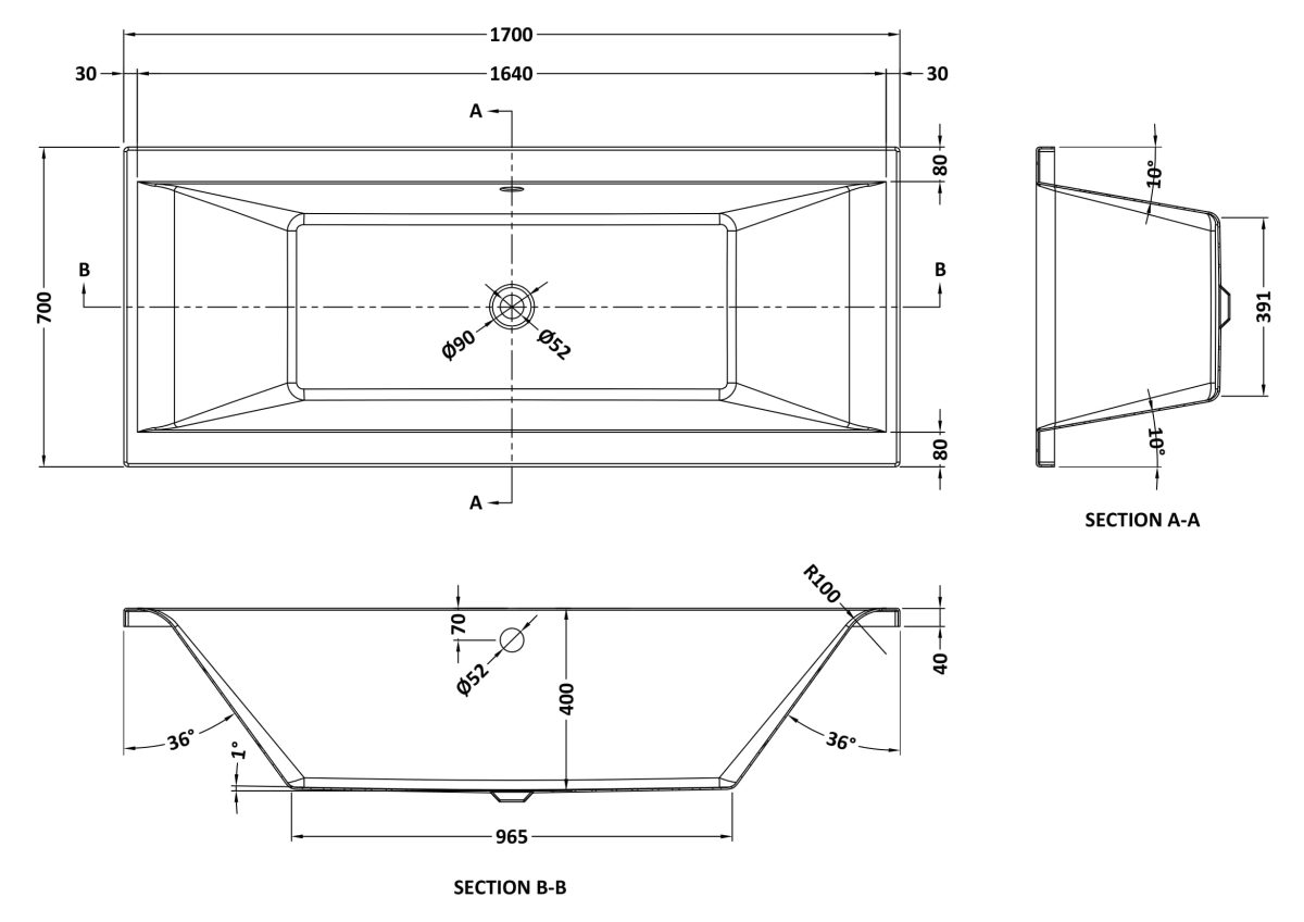Eternalite Square Double Ended Bath 1700 x 700mm - Image 3