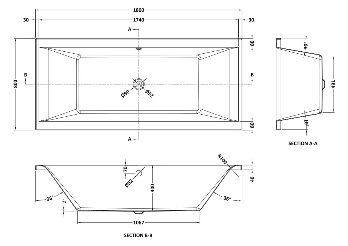 Eternalite Square Double Ended Bath 1800 x 800mm - Image 3
