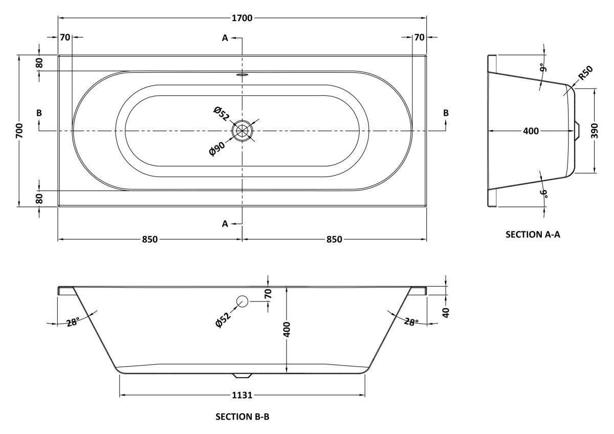 Eternalite Round Double Ended Bath 1700 x 700mm - Image 3