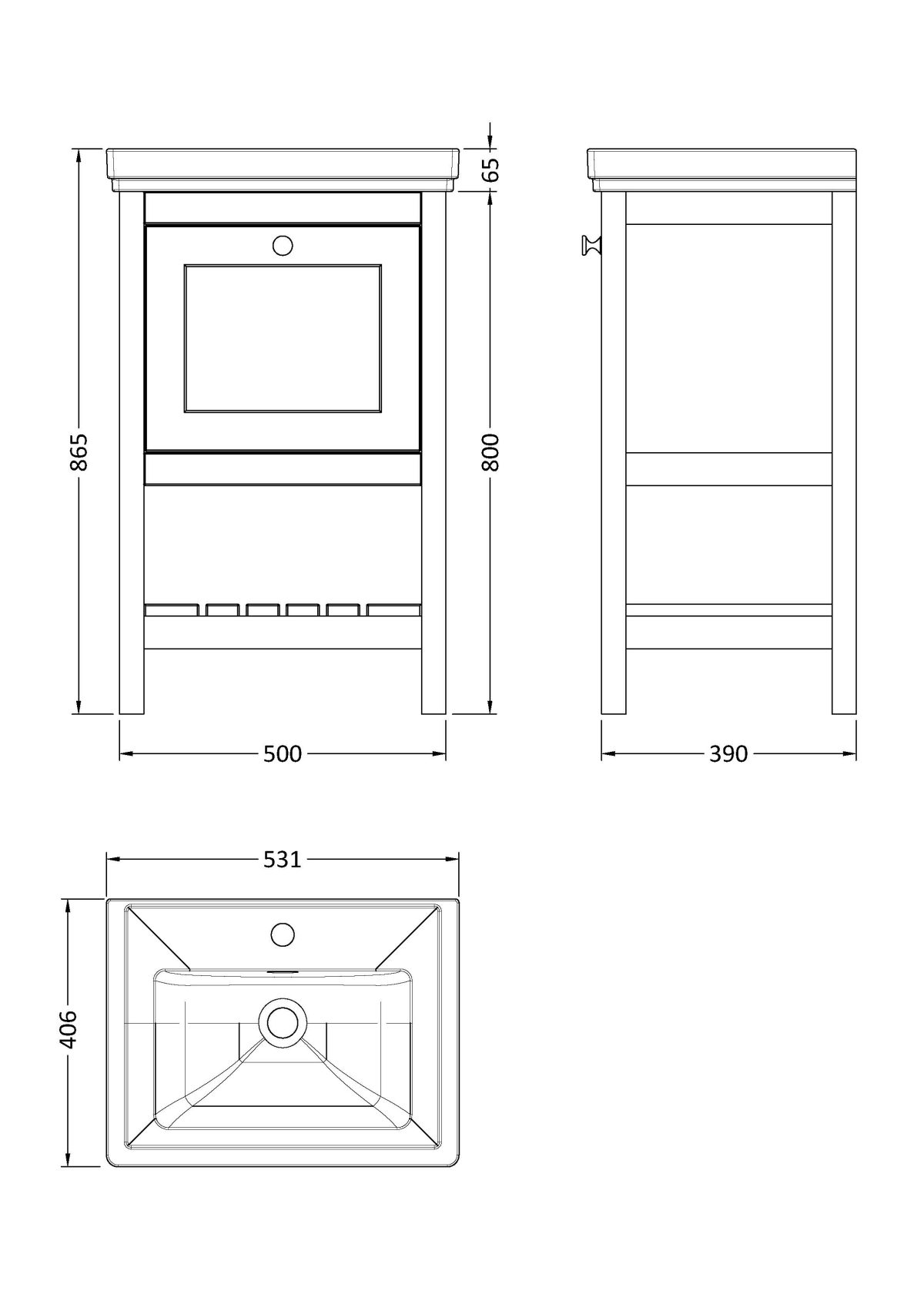500mm Floor Standing Vanity & Basin 1TH - Image 3