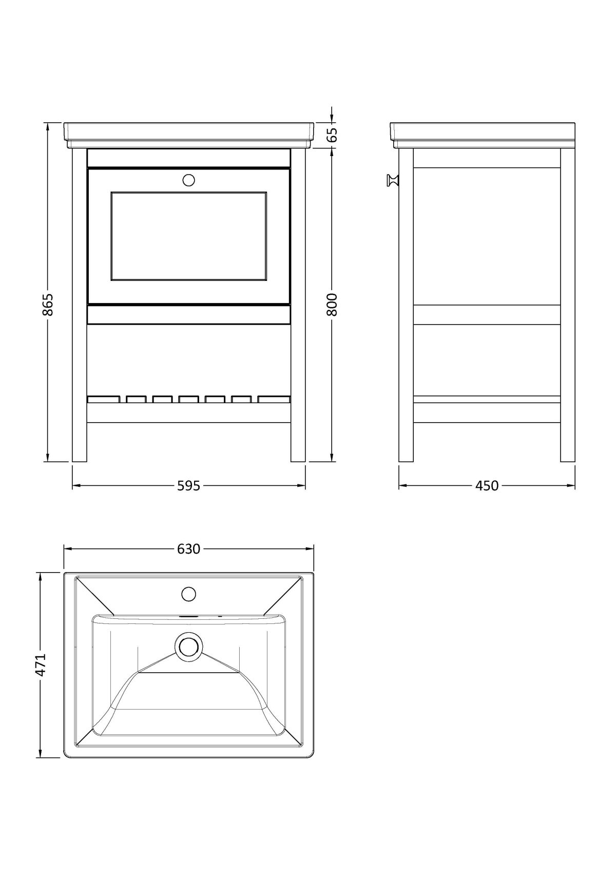 600mm Floor Standing Vanity & Basin 1TH - Image 3