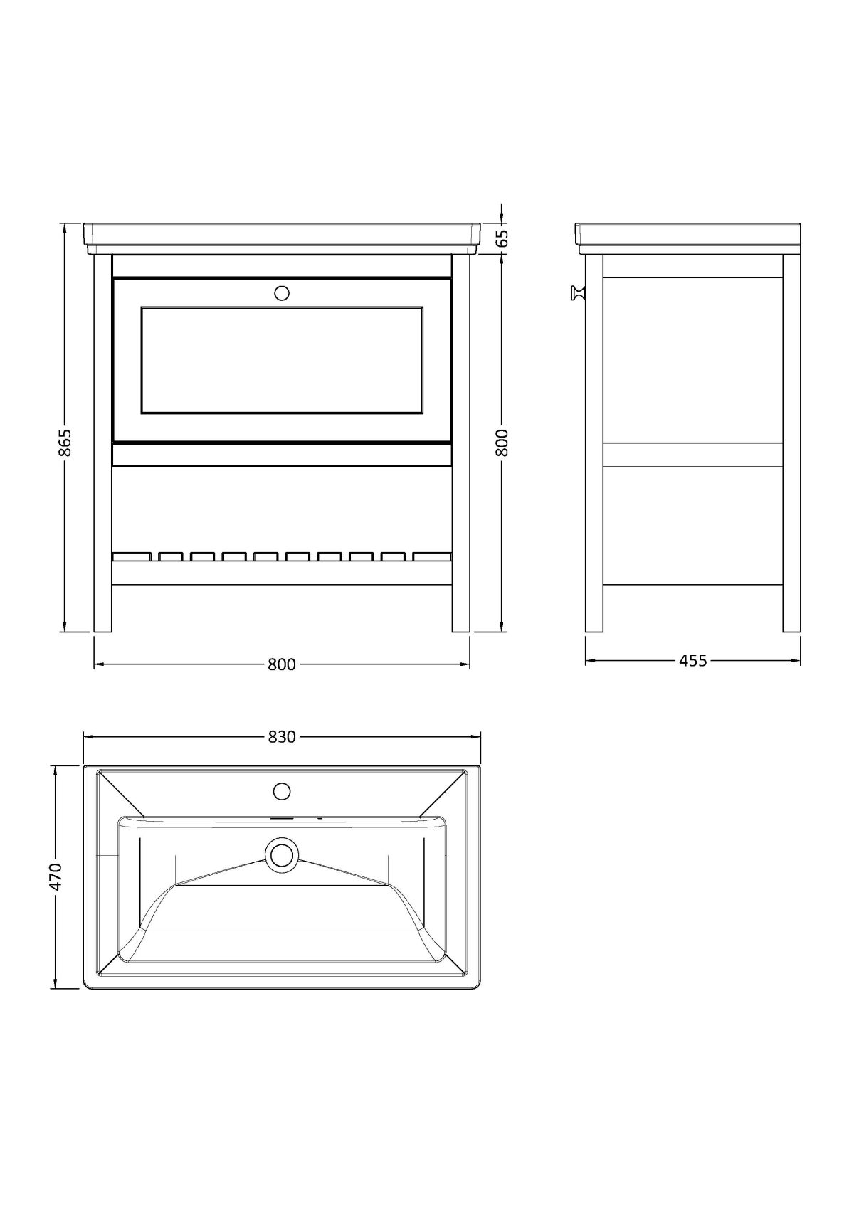 800mm Floor Standing Vanity & Basin 1TH - Image 3