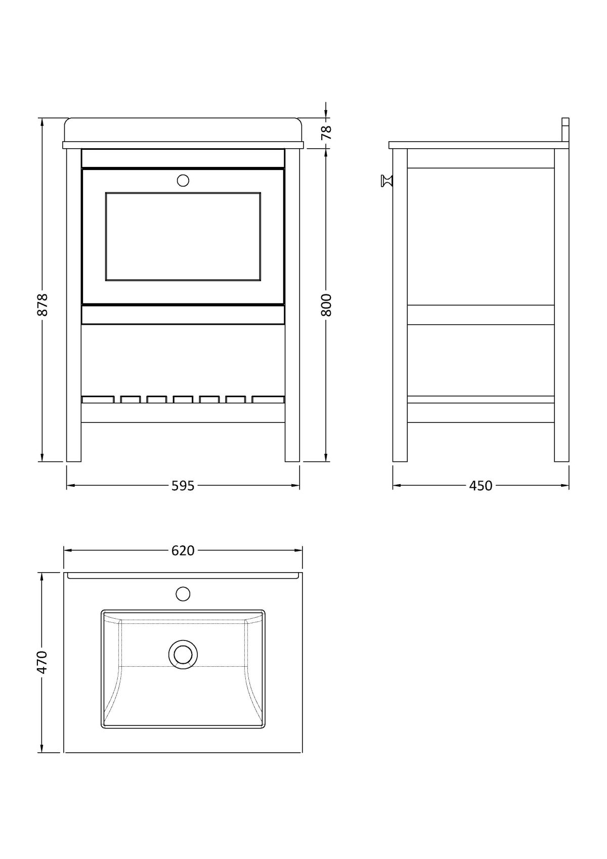 600mm Floor Standing Vanity & Marble Top 1TH - Image 2
