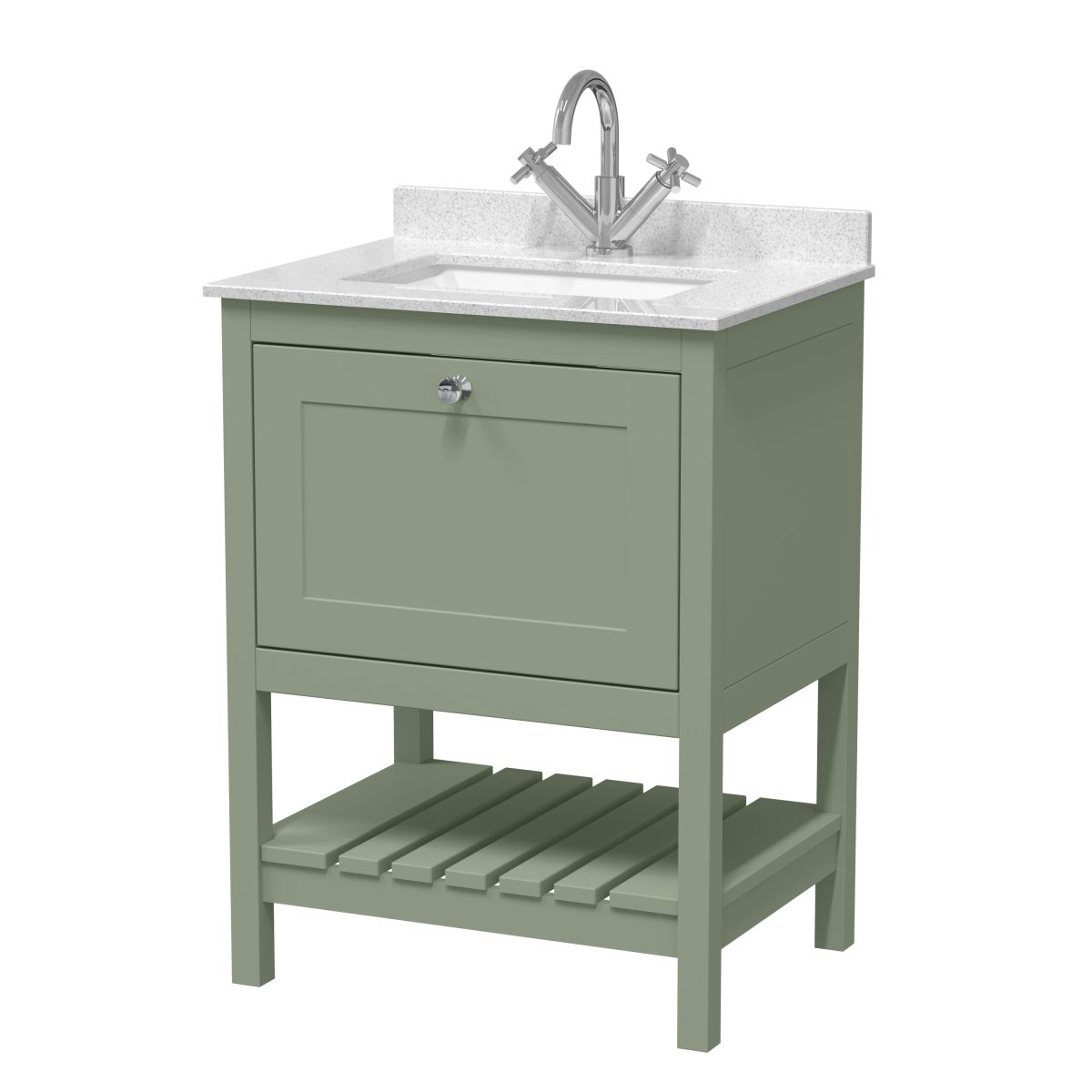 600mm Floor Standing Vanity & Marble Top 1TH - Image 1