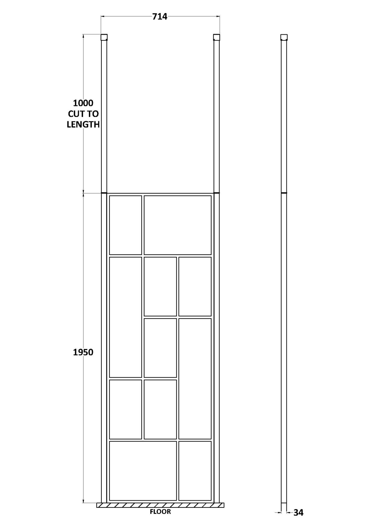 700mm Abstract Frame Wetroom Screen with Ceiling Posts - Image 2