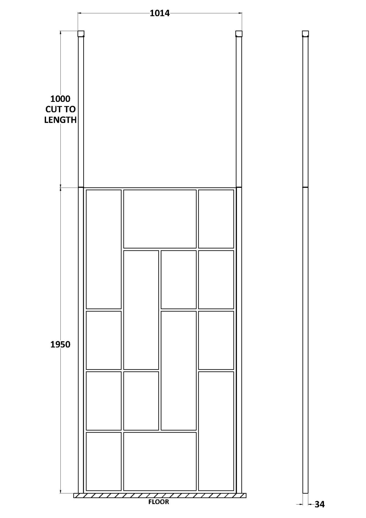 1000mm Abstract Frame Wetroom Screen with Ceiling Posts - Image 2