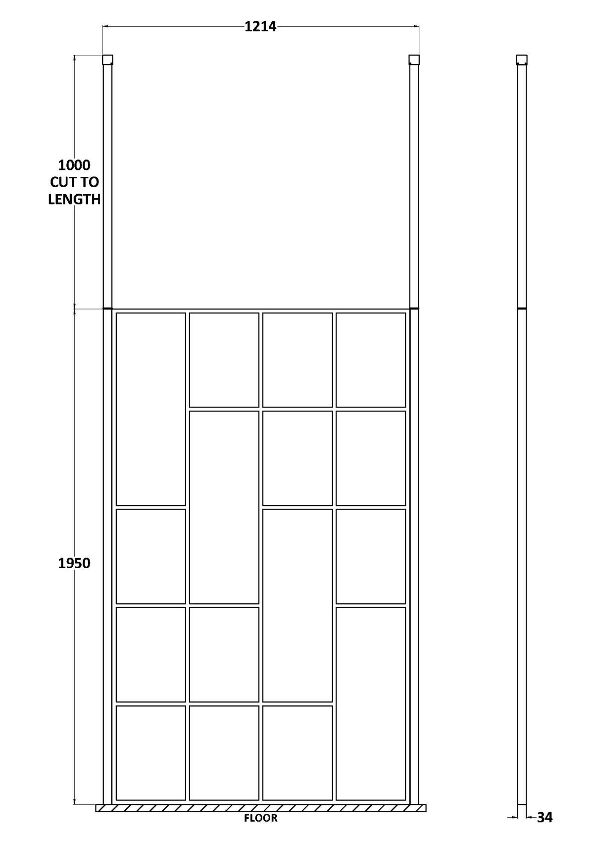 1200mm Abstract Frame Wetroom Screen with Ceiling Posts - Image 2