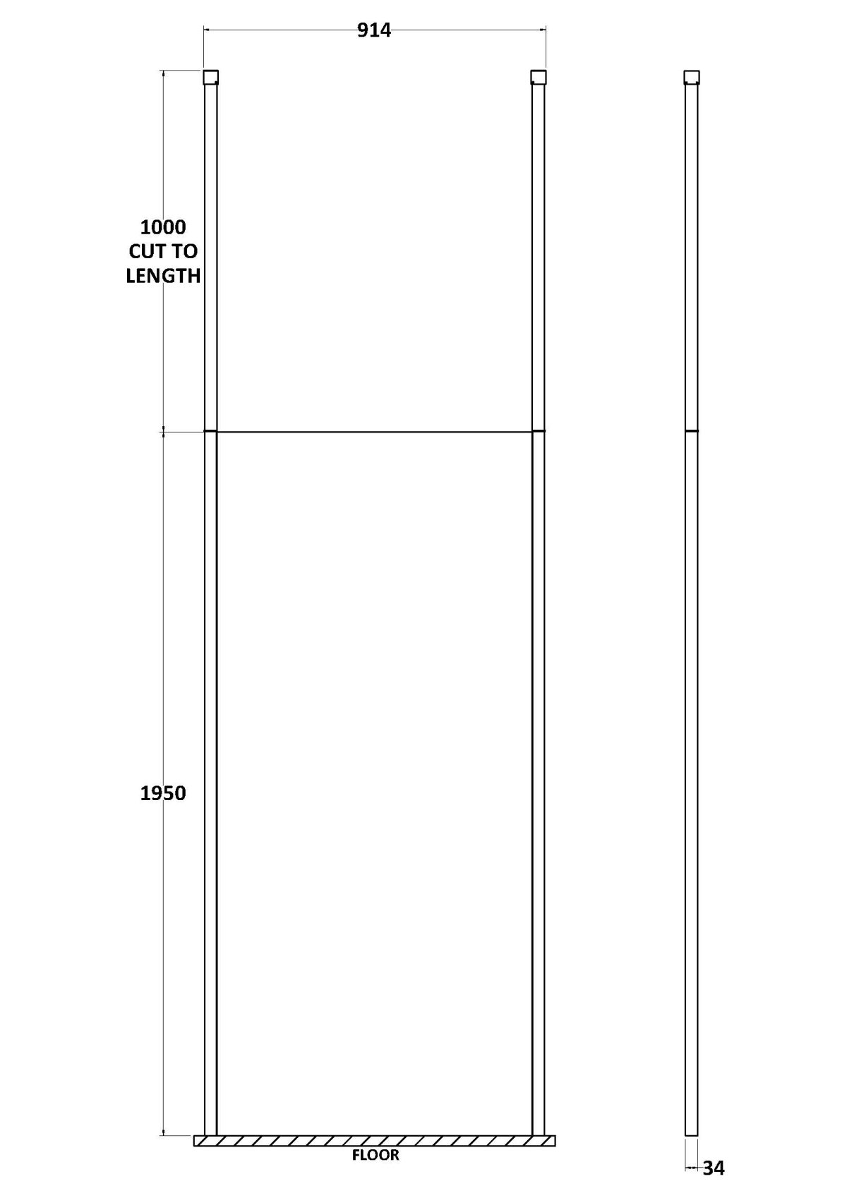 900mm Wetroom Screen with Ceiling Posts - Image 2