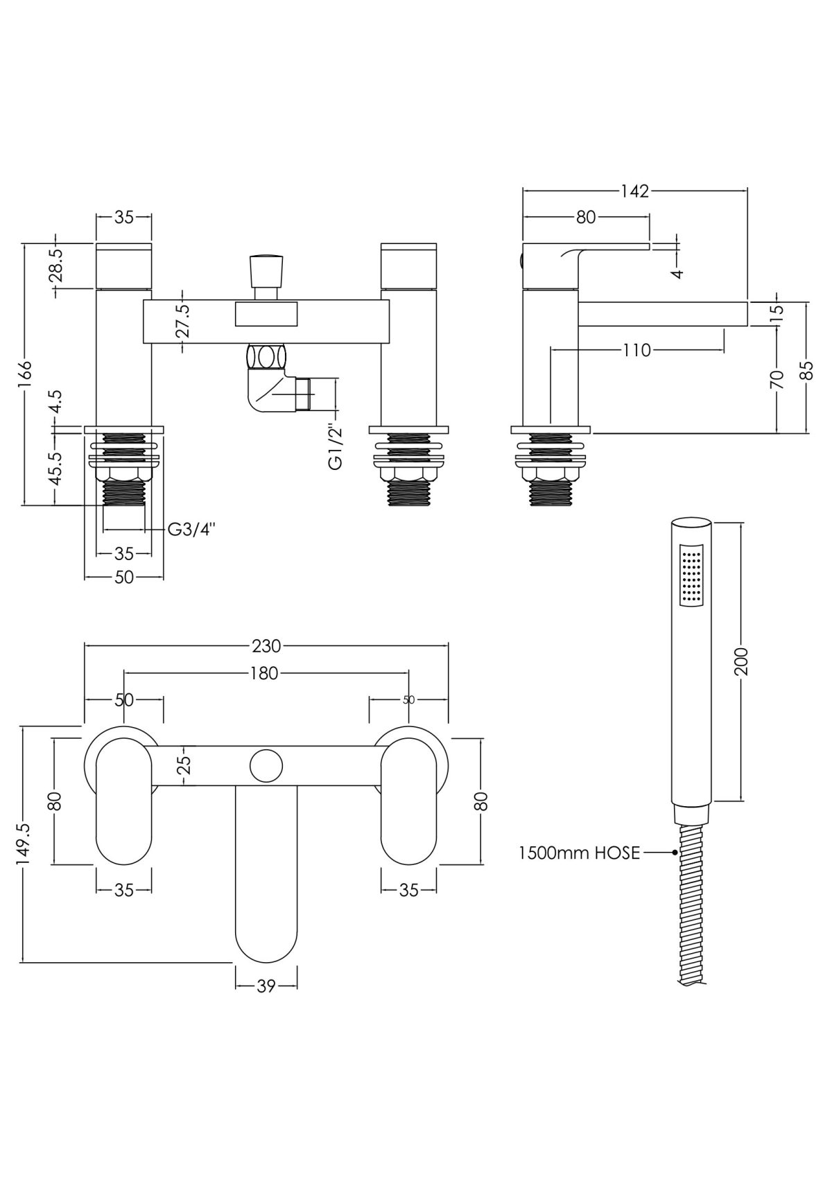 Deck Mounted Bath Shower Mixer With Kit - Image 2