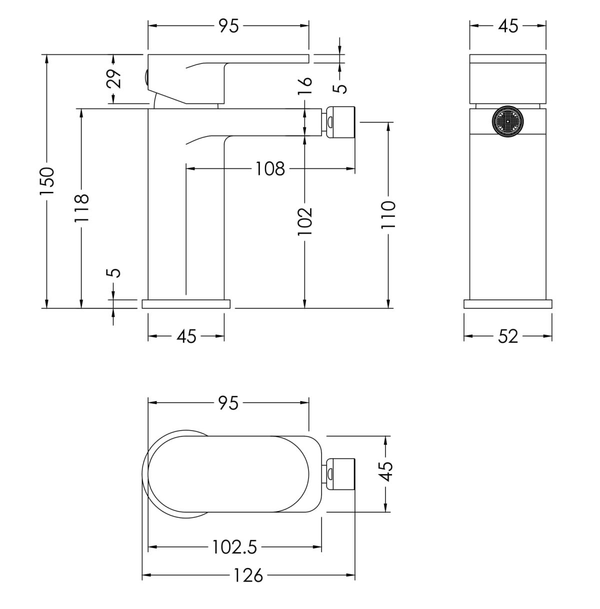Mono Bidet Mixer With Pop-up Waste - Image 2