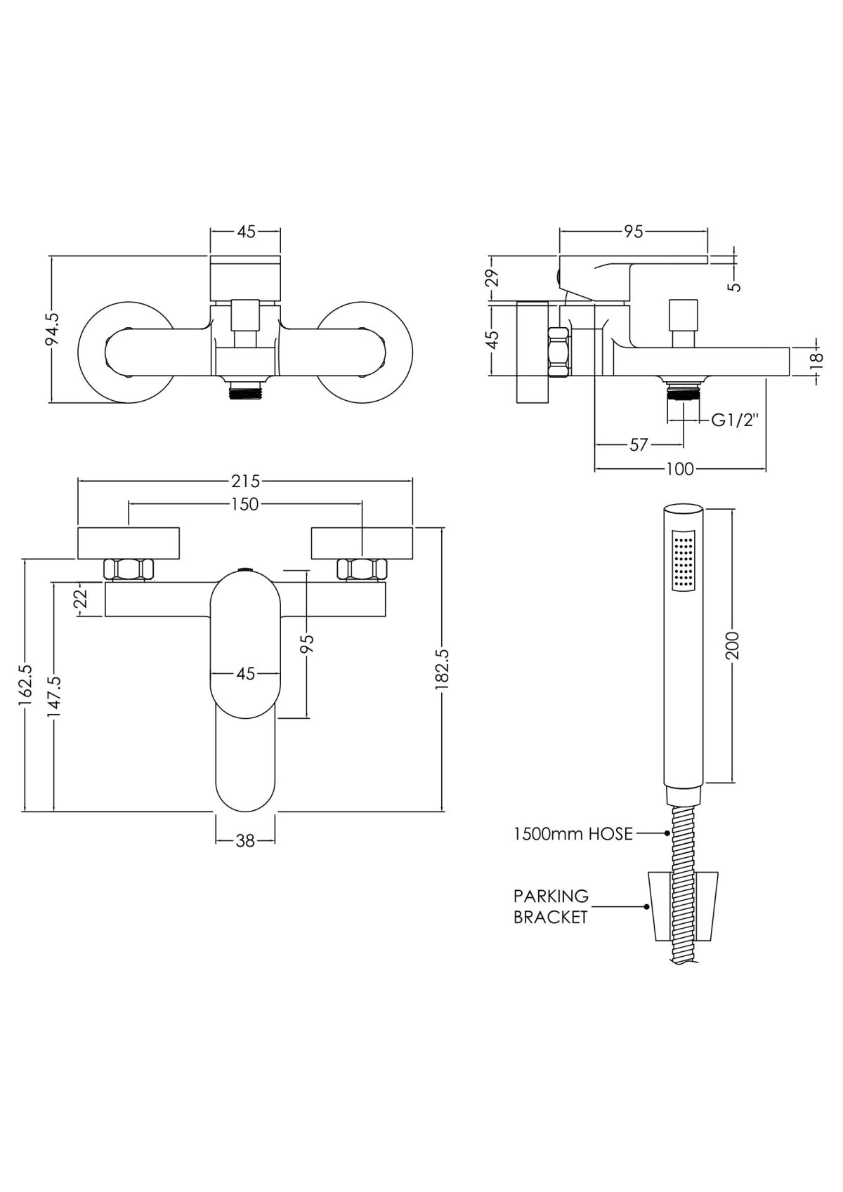 Wall Mounted Bath Shower Mixer With Kit - Image 2