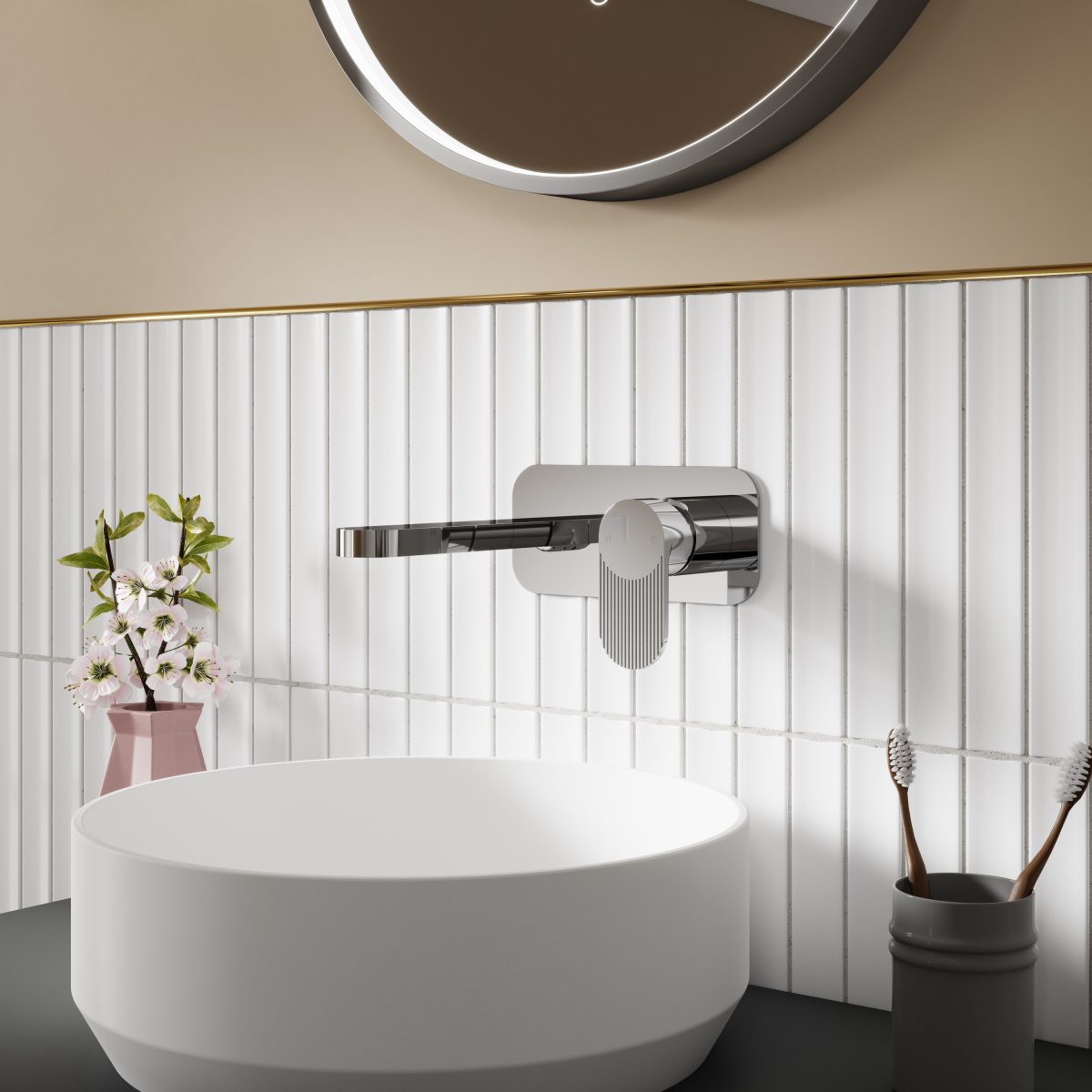 Wall Mounted 2 Tap Hole Basin Mixer With Plate - Image 2
