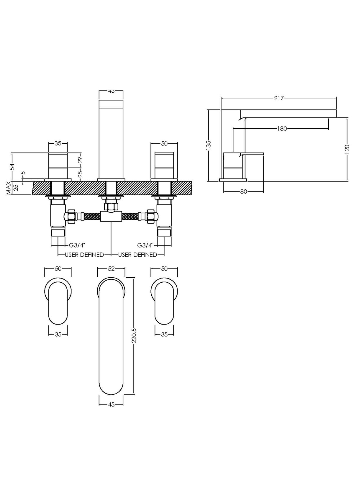 Deck Mounted 3 Tap Hole Bath Filler - Image 2